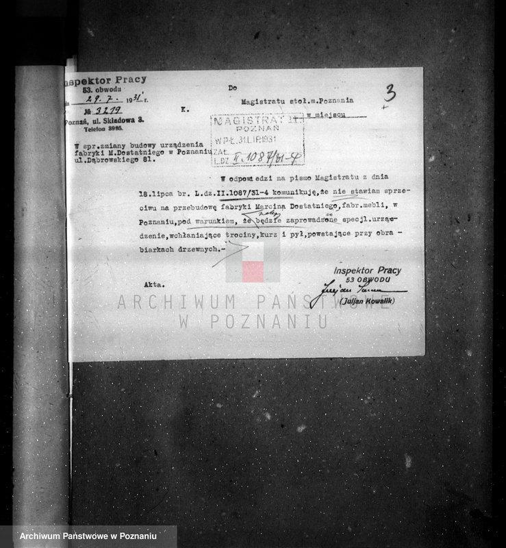 image.from.unit.number "Zatwierdzenie projektu zakładu przemysłowego /fabryki mebli/ nr 432 własność M. Dostatniego w Poznaniu"