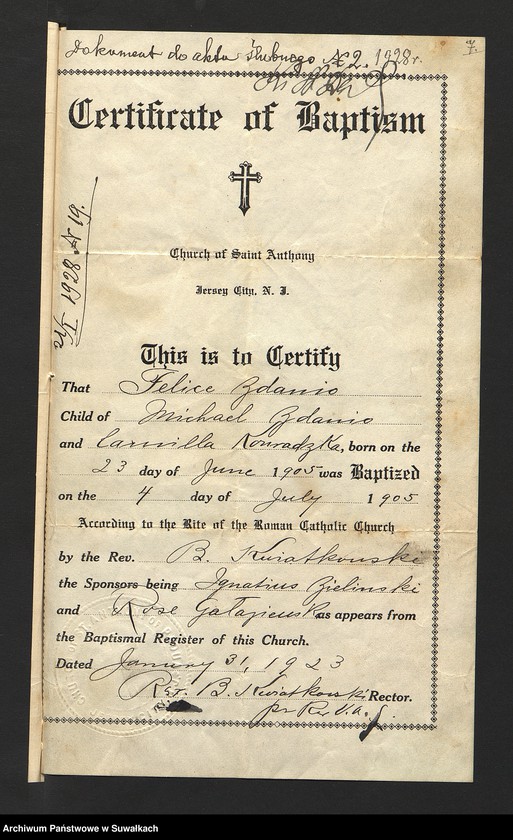 image.from.unit.number "Dokumenty przedstawione do aktów ślubnych w roku 1928 w filipowskiej r.k. parafji"