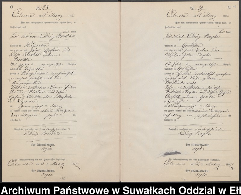 image.from.unit.number "Sterbe-Neben-Register des Preussischen Standes-Amtes Orlowen Kreis Loetzen für das Jahr 1892"