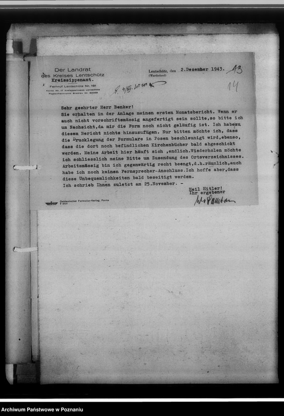 Obraz 18 z jednostki "[Korespondencja w sprawach organizacyjnych, sprawozdanie z działalności, Kreissippenamt Lentschütz Łęczyca, województwo łódzkie]"