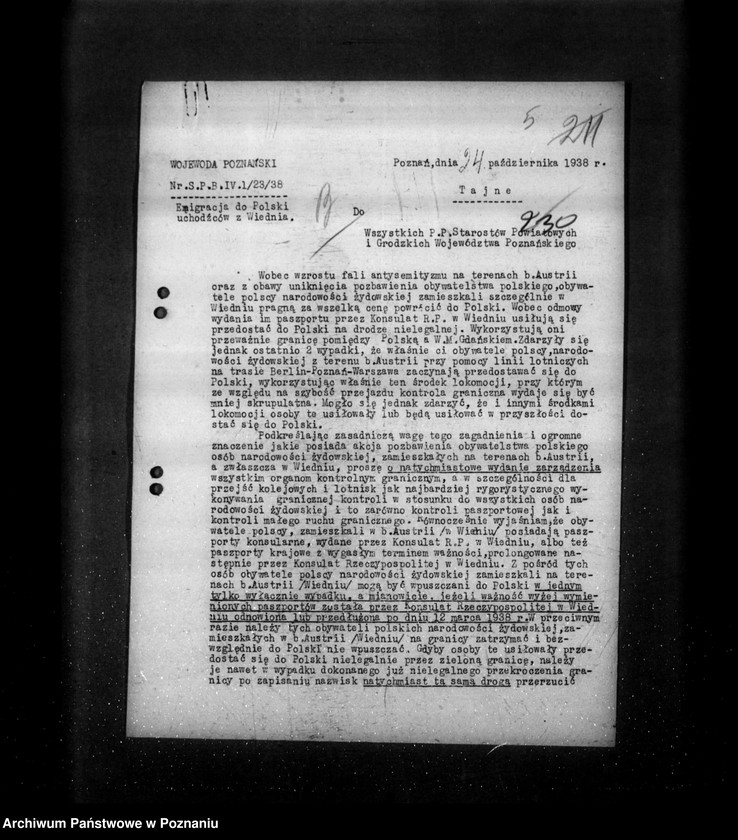 Obraz 9 z jednostki "/Regulowanie pobytu w Polsce obywateli państw obcych- uchodźców, osób pozbawionych obywatelstwa polskiego itp.. /generalia, akta tajne/"