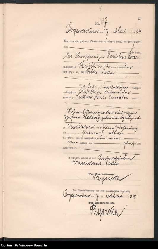 Obraz 20 z jednostki "Sterbe-Neben-Register"