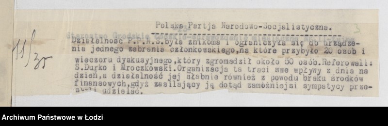 Obraz 7 z jednostki "Wycinki z meldunków doraźnych różnych polskich organizacji politycznych [prawicowych i narodowo-socjalistycznych]"