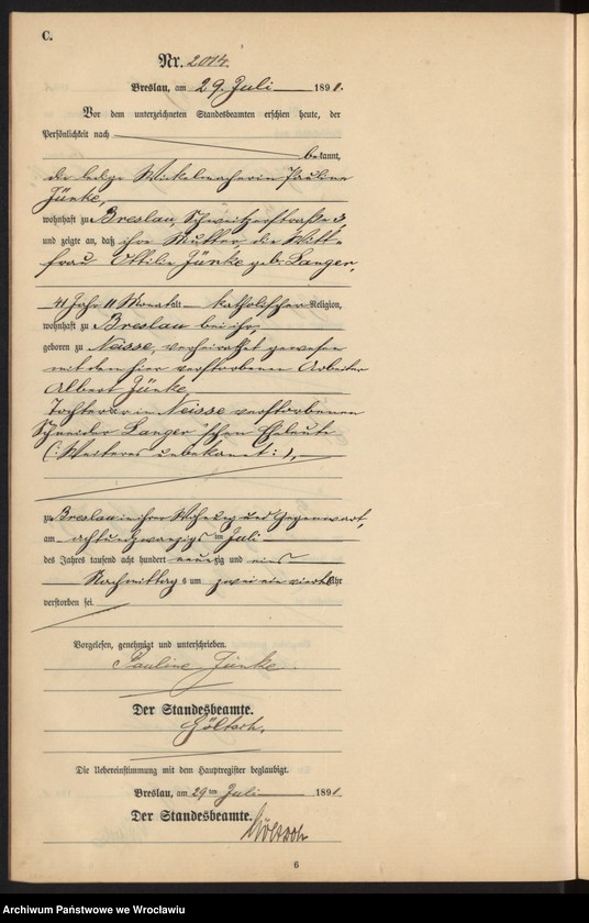 image.from.unit.number "Sterbe-Neben-Register Breslau I 1891 Band 6 "