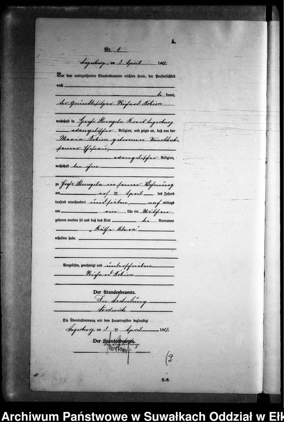 image.from.unit.number "[Geburts-Neben-Register des Preussischen Standes-Amtes Gr. Strengeln Kreis Angerburg]"