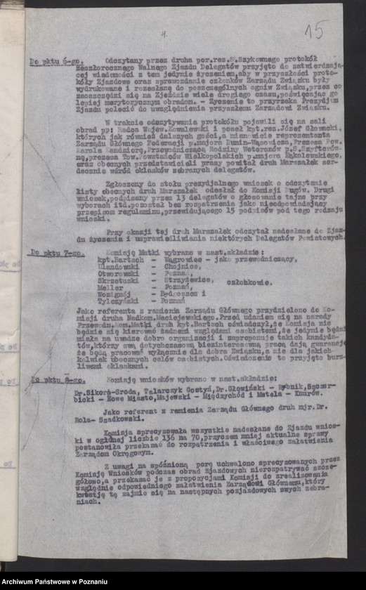 Obraz 19 z jednostki "Odpisy protokołów z posiedzeń Zarządu Głównego Związku Weteranów Powstań Narodowych i Związku Powstańców Wielkopolskich."