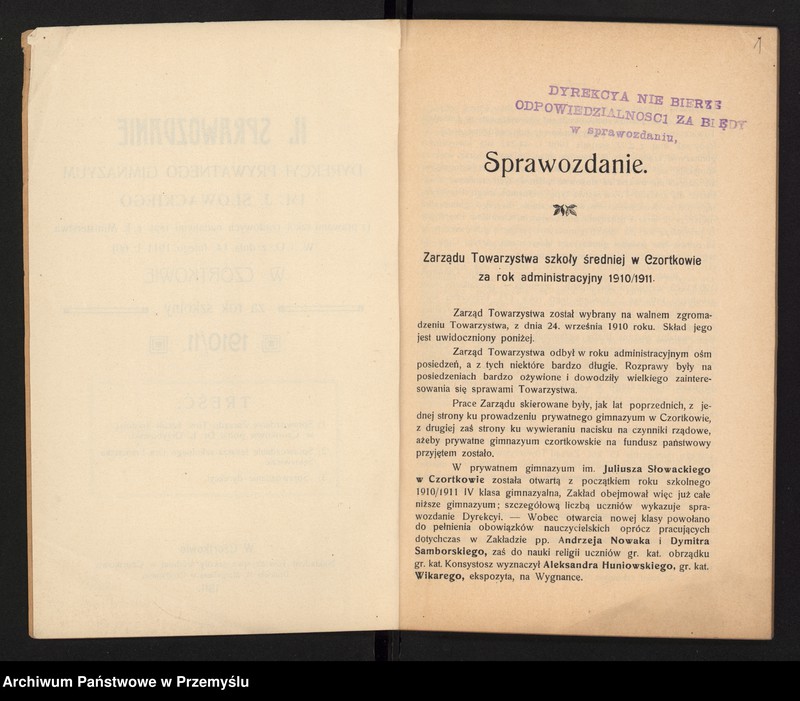 image.from.unit.number "II Sprawozdanie Dyrekcji Prywatnego Gimnazjum im. J. Słowackiego w Czortkowie za rok szkolny 1910/11"