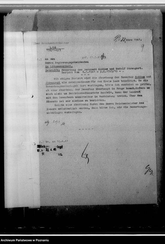 Obraz 13 z jednostki "Strengert, Rudolf und Rodius, Bernhard - Bewerbung als Amtskommissar"