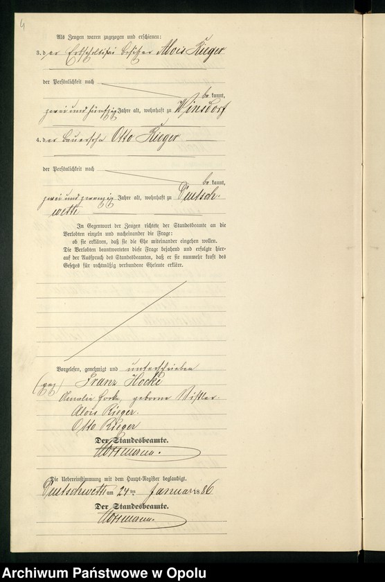 Obraz 8 z jednostki "Heiraths-Neben-Register des Standesamts Deutsch Wette pro 1886"