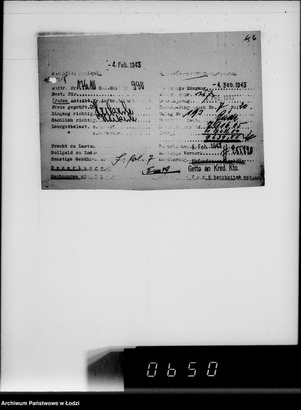 Obraz 10 z jednostki "Lebensmitteleinkauf. Aufträge, [Lieferscheinen und Rechnungen] 17593-17610 [Dostawa ziemniaków do Getta]"