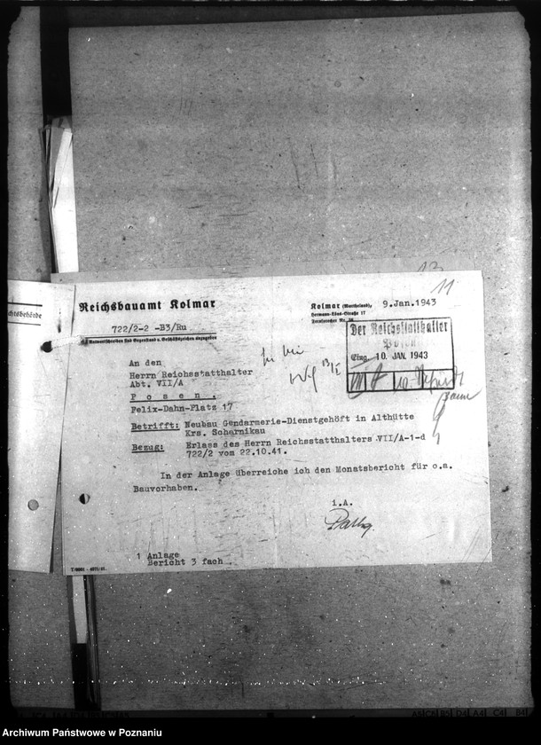 Obraz 15 z jednostki "Althütte- Kreis Scharnikau, Nordwalde, Kreis Obornik, Feldhei, Kreis Obornik (budowy na rzecz policji)"