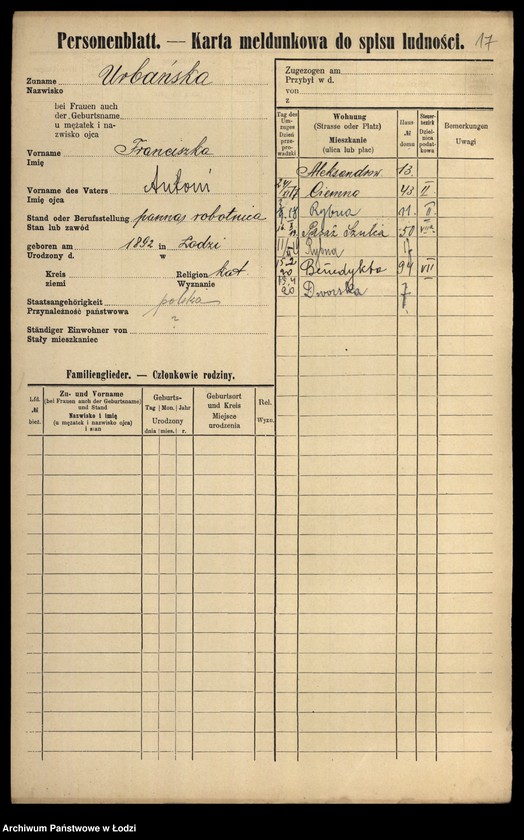 Obraz 19 z jednostki "[Spis ludności Łodzi] Urbańska - Użniak"