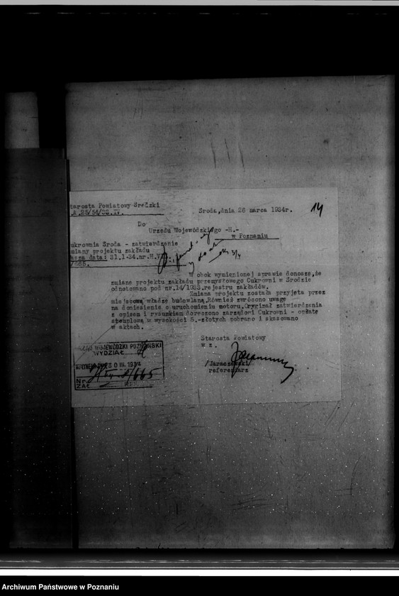 Obraz 20 z jednostki "Zatwierdzenie zakładu przemysłowego /ustawienia motoru ropowego/ Cukrowni w Środzie Spółka Akcyjna"