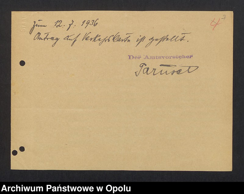 Obraz 9 z jednostki "[Zezwolenie na pobyt - Heinrich Warzecha, ur. 13. 07. 1906 Kudoba pow. oleski]"