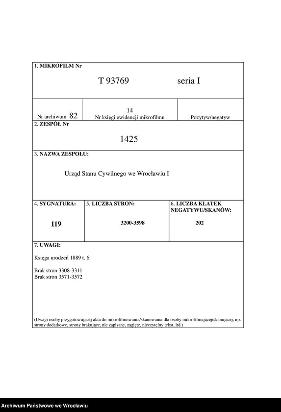 image.from.unit.number "Geburts-Haupt-Register Breslau I 1889 Band 9"