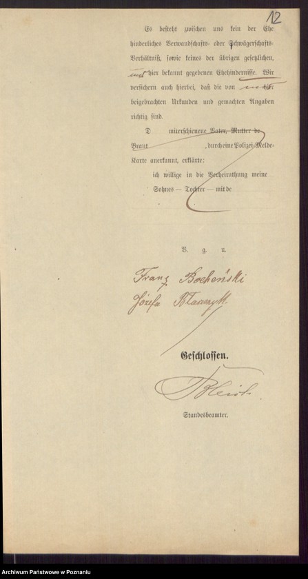 Obraz 14 z jednostki "Die von den Verlobten beigebrachten Urkunden zur Eheschliessung pro 1897"