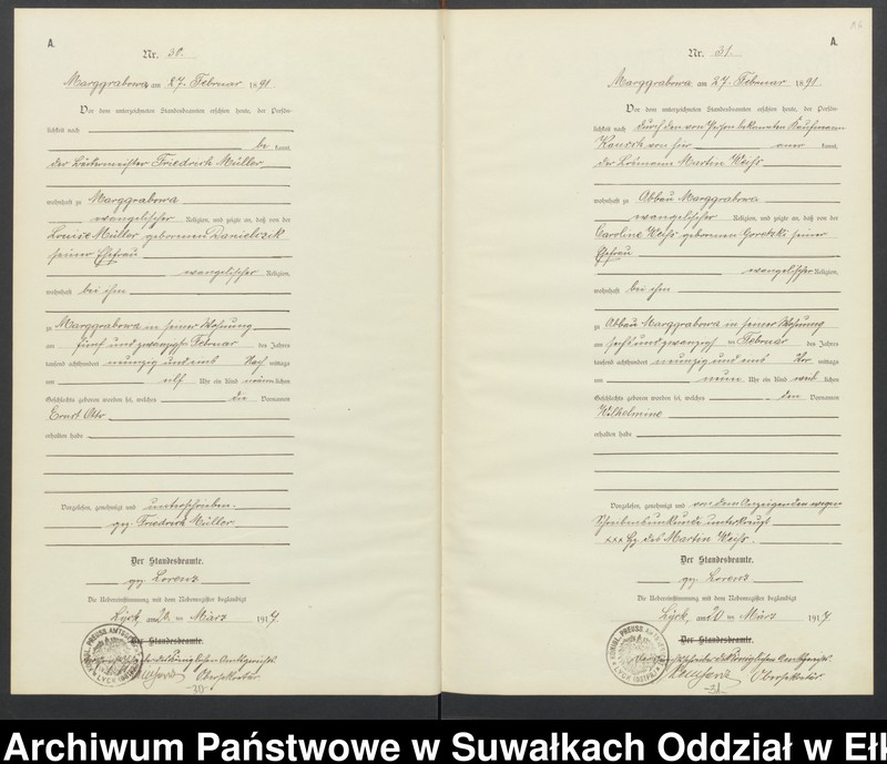 image.from.unit.number "A1.Geburts-Register [Haupt-Register] Standesamt Stadtgemeinde Marggrabowa No.1 bis 144"