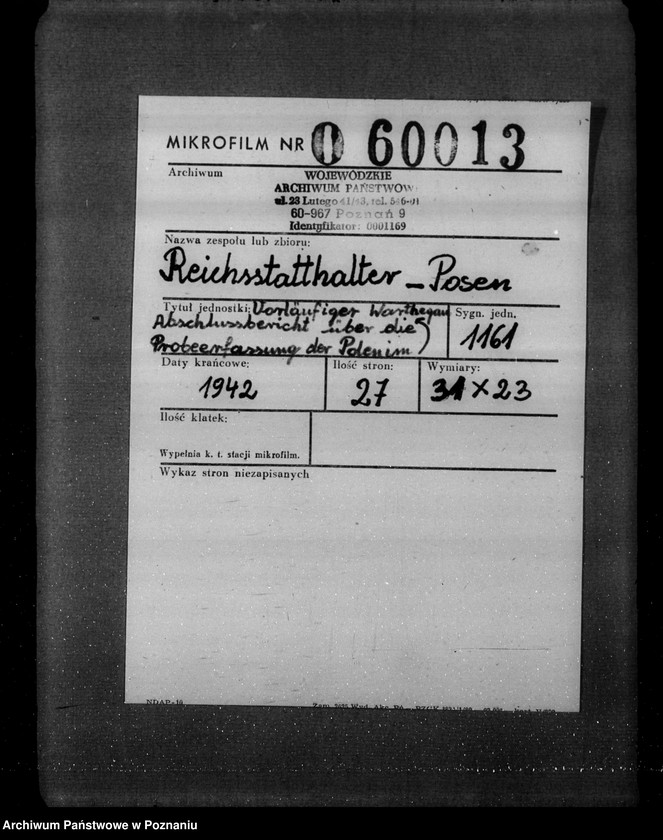 Obraz 2 z jednostki "Vorläufiger Abschlussbericht über die Probeerfassung der Polen im Warthegau"