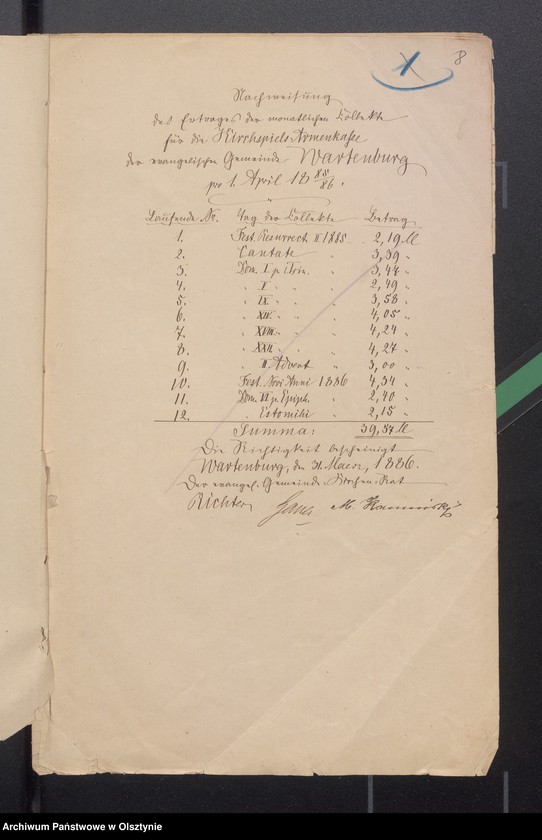 image.from.unit.number "Beläge zur Kirchspiels Armenkasse der evangelischen Gemeinde Wartenburg"