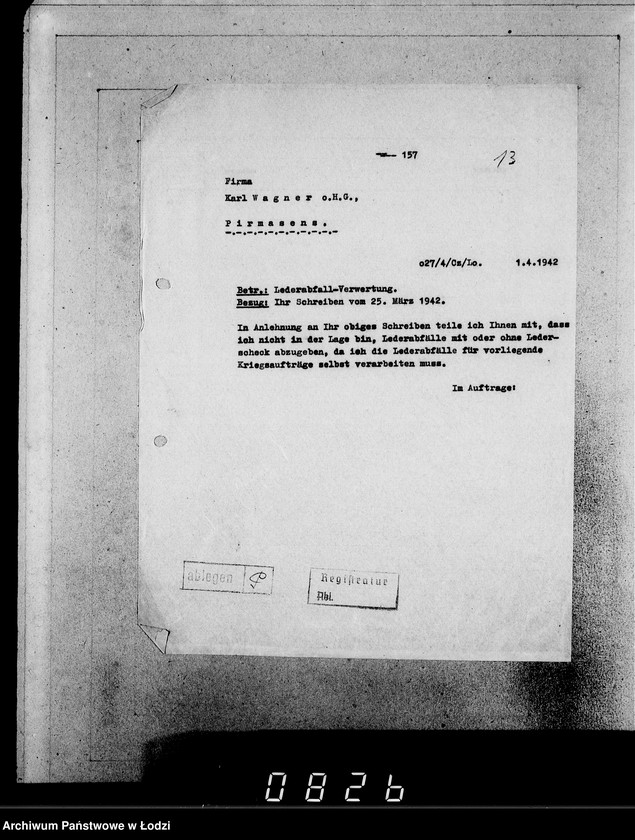 Obraz 18 z jednostki "[Korespondencja z urzędami, instytucjami i firmami]. Lit.Wa-Weg."