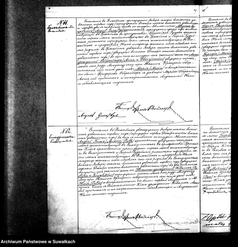 Obraz 9 z jednostki "Duplikat Aktov Graždanskogo Sostojanija o Rodivšichsja, Brakosočetavšichsja i Umeršich Vižajnskogo Evangeličesko-Ljuteranskogo Prichoda za 1891 god"