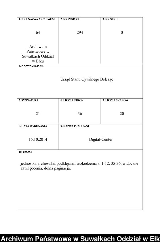 image.from.unit.number "Heiraths-Haupt-Register des Königlichen Preussischen Standes-Amtes Belzonzen Kreis Johannisburg"