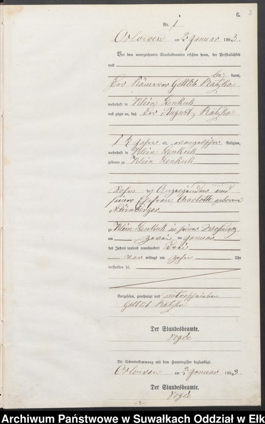 image.from.unit.number "Sterbe-Neben-Register des Preussischen Standes-Amtes Orlowen Kreis Lötzen"