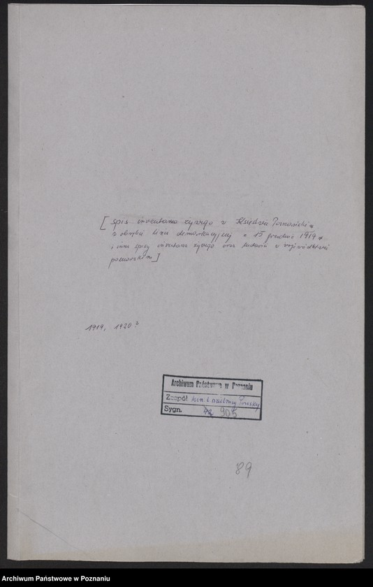 Obraz 2 z jednostki "[Spis inwentarza żywego w Księstwie Poznańskim w obrębie linii demarkacyjnej z 15 grudnia 1919 roku i inne spisy inwentarza żywego oraz ludności w województwie pomorskim]"
