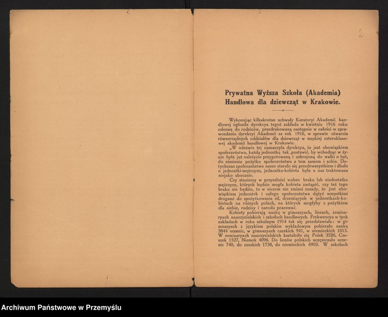 image.from.unit.number "I Sprawozdanie Dyrekcji Pryw[atnej] Wyższej Szkoły (Akademii) Handlowej dla Dziewcząt w Krakowie za rok szkolny 1917/18"