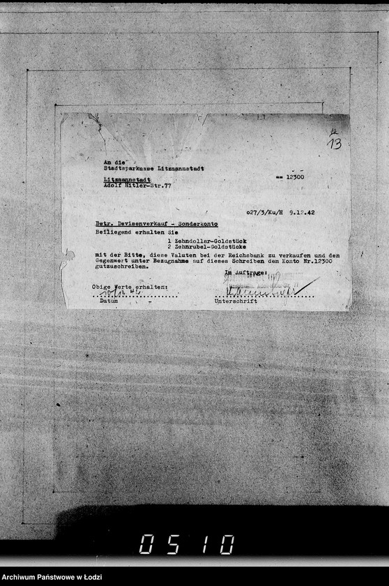 Obraz 17 z jednostki "Belege 803-909. Sonderkonto 12300."