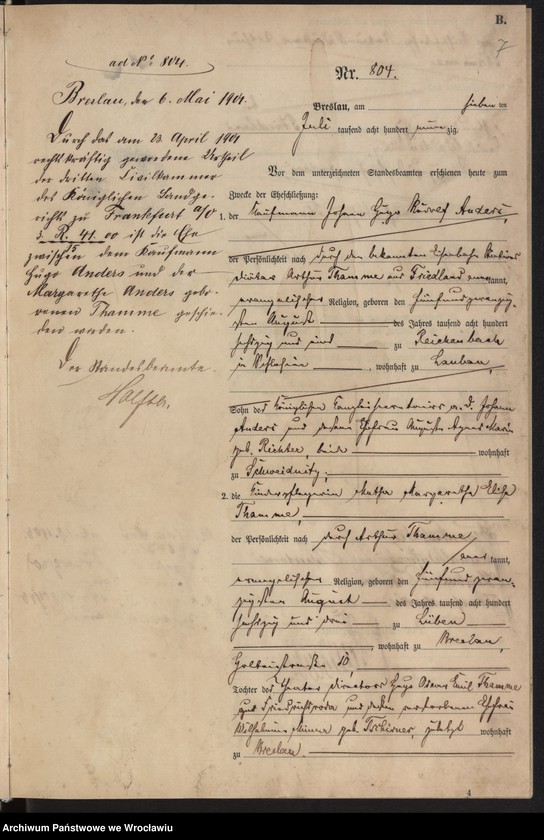 image.from.unit.number "Heiraths-Haupt-Register Breslau II 1890 Band 5"