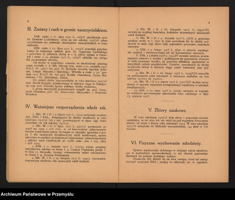 image.from.unit.number "Sprawozdanie C.K. Dyrekcji Akademii Handlowej za rok szkolny 1918"