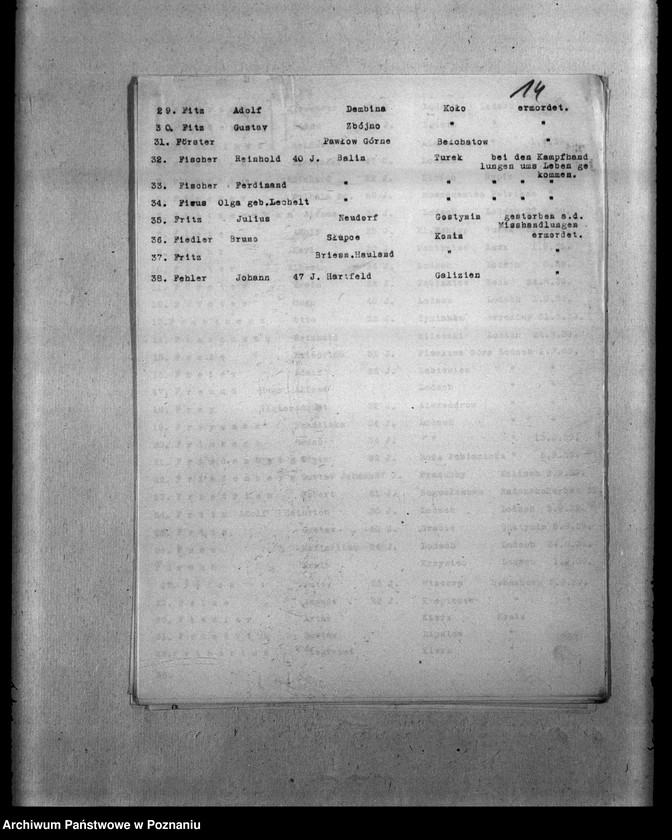 Obraz 18 z jednostki "Zweigstelle Litzmannstadt (Łódź) Alfabetinke Totenlisten"