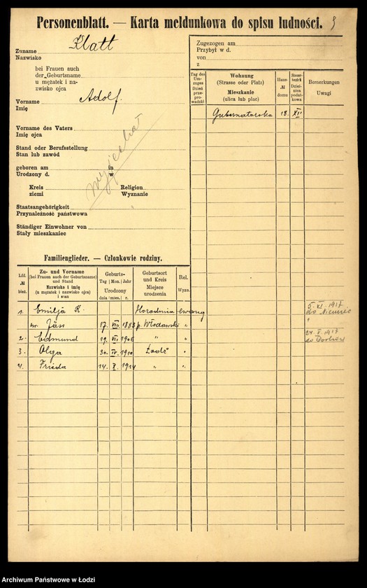 Obraz 11 z jednostki "[Spis ludności Łodzi] Klarowski - Klekotek"