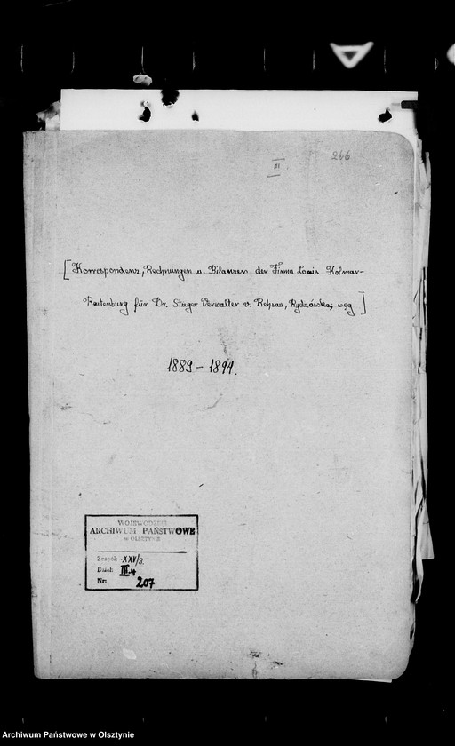 image.from.unit.number "/Korrespondenz, Rechnungen u. Bilanzen der Firma Louis Kolmar, Rastenburg, für Dr. Stieger, Verwalter von Rehsau/"