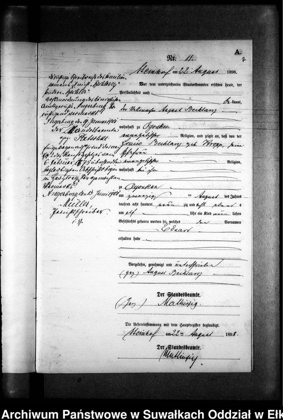 image.from.unit.number "Geburts-Neben-Register des Preussischen Standes-Amtes Gr. Strengeln Kreis Angerburg"