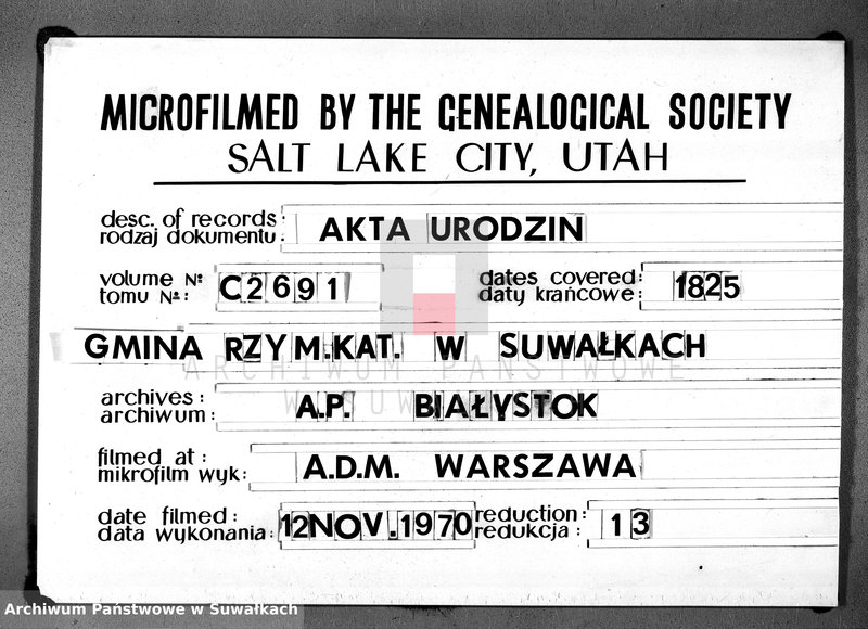 image.from.unit.number "Akta urodzonych na rok 1825 urzędnika stanu cywilnego gminy suwalskiey, powiatu dąbrowskiego, województwa augustowskiego"