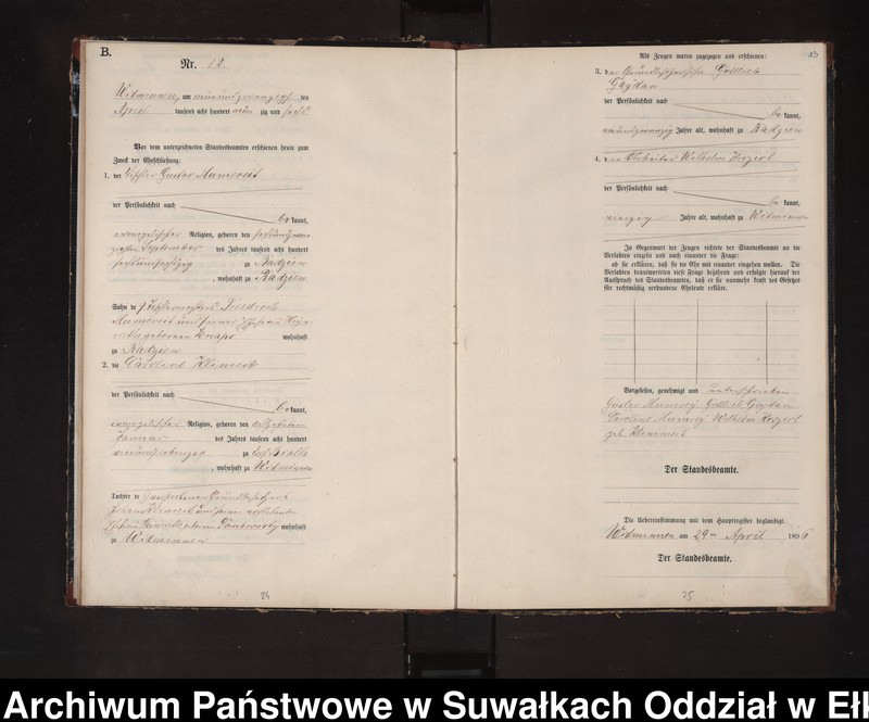 Obraz 16 z jednostki "Heiraths-Neben-Register des Preussischen Standes-Amtes Widminnen Kreis Loetzen"