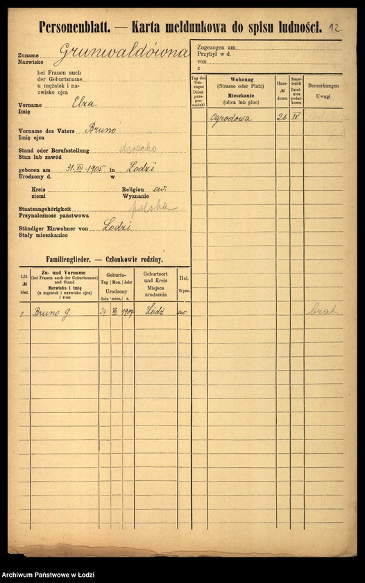 Obraz 14 z jednostki "[Spis ludności Łodzi] Grünwald - Grużewski"