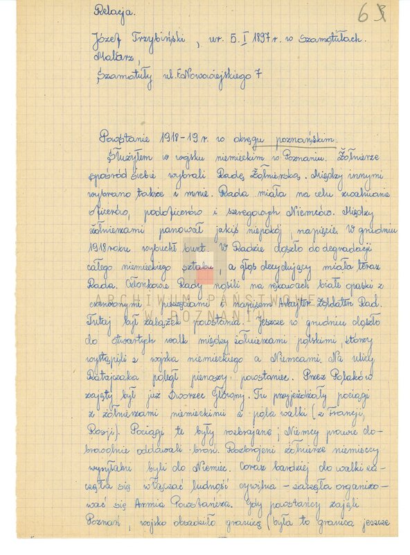 Obraz 16 z jednostki "Relacje i wspomnienia dotyczące powstania wielkopolskiego: 1. Poznań, część V /autorzy relacji od T - W/./Zakrzewski Władysław/."