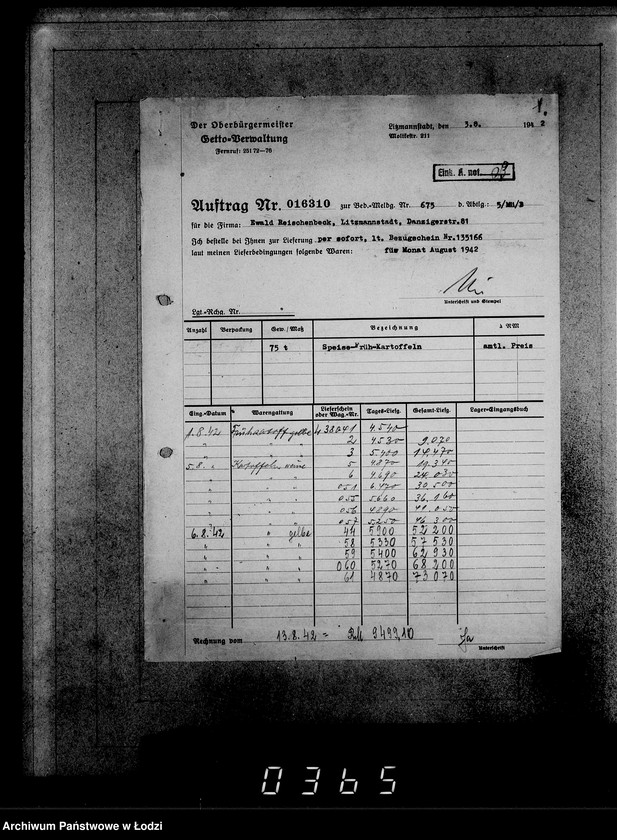 Obraz 5 z jednostki "Aufträge, [Lieferscheinen und Rechnungen] 16251-16310 [Dostawa żywności do Getta]"