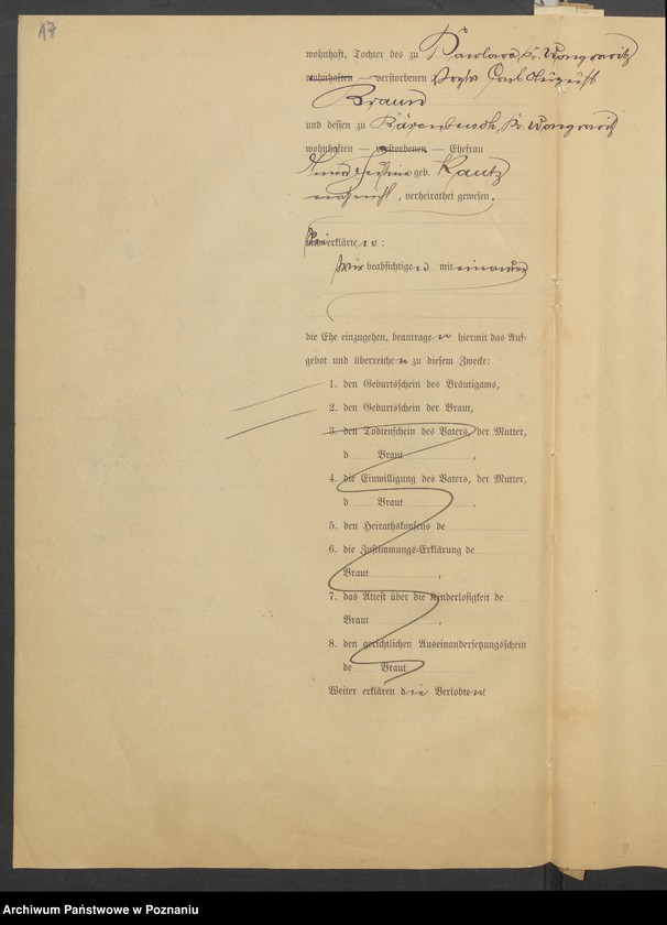 Obraz 19 z jednostki "Die von den Verlobten beigebrachten Urkunden zur Eheschliessung pro 1900"