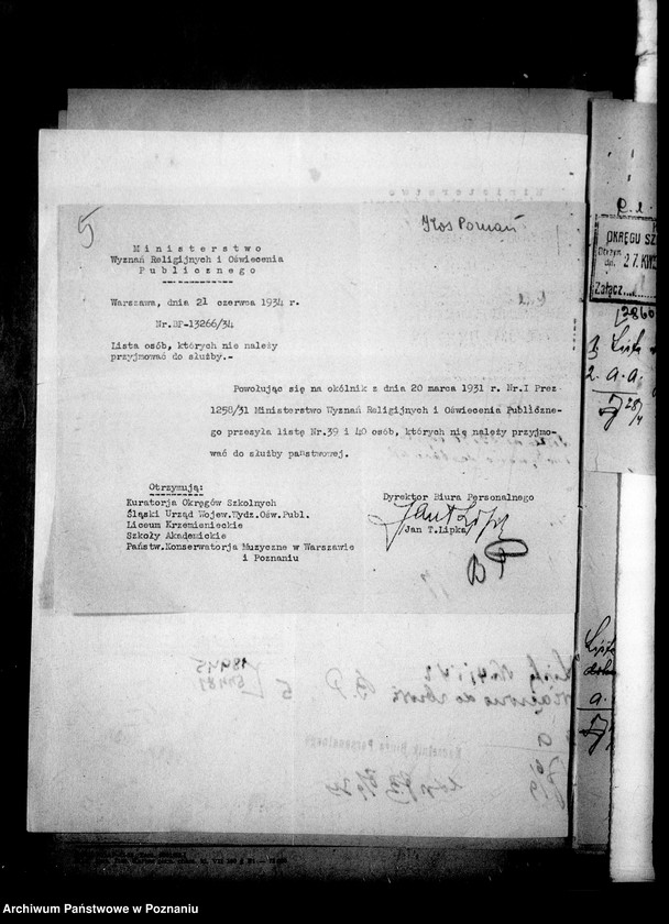 Obraz 9 z jednostki "Czarna lista - osób, których nie należy przyjmować do służby lub dopuszczać do egzaminów do szkół"