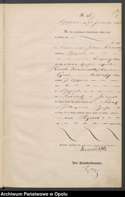 Obraz 9 z jednostki "[Księga urodzeń za rok 1875 Opole nr 1-480]"