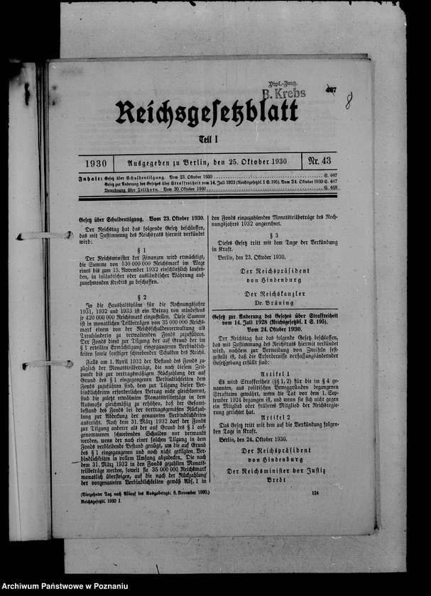 image.from.unit.number "Akta podręczne inż. B. Krebsa, zawierające różne przepisy i zarządzenia w sprawach przemysłowych"