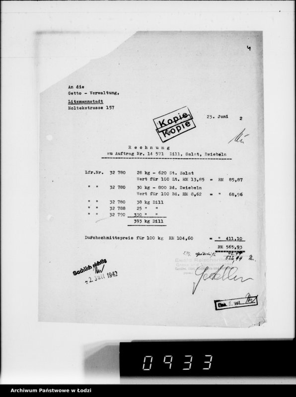 Obraz 8 z jednostki "Aufträge, [Lieferscheinen und Rechnungen] 14571-14649"