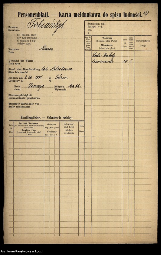 Obraz 20 z jednostki "[Spis ludności Łodzi] Tober - Tomański"