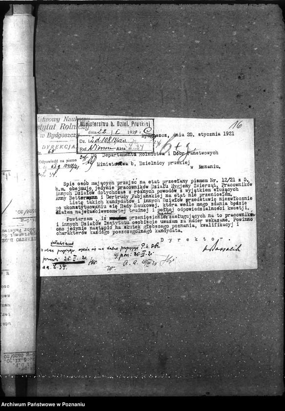 image.from.unit.number "Sprawy osobowe Państw. Inst. Nauk. Rolniczy w Bydgoszczy etatyzowanie funkcjonariuszy niższych"