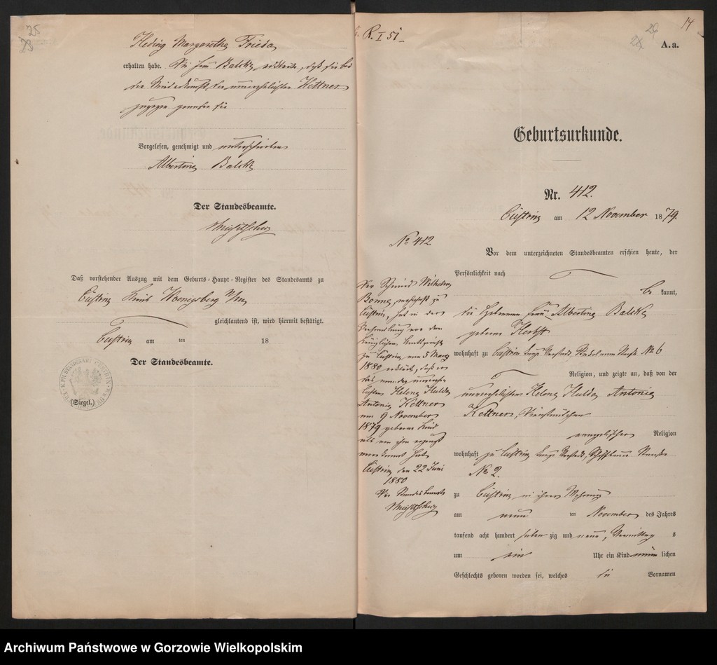 image.from.unit.number "Nebenregister des Standesamts zu Küstrin"