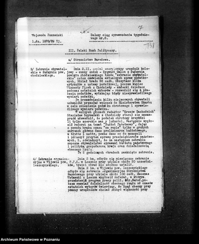 Obraz 11 z jednostki "Sprawozdania sytuacyjne tygodniowe za czas od 1 lutego 1929 r. do dnia 28 lutego 1929 r. /nr 6-9/"